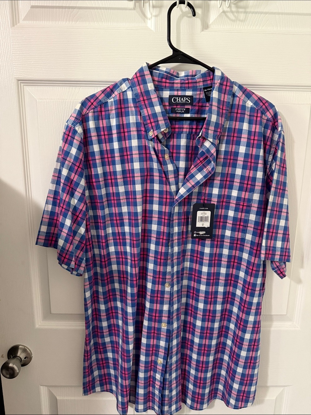 Chaps Plaid Short-Sleeve Button-Down in Blue and Pink